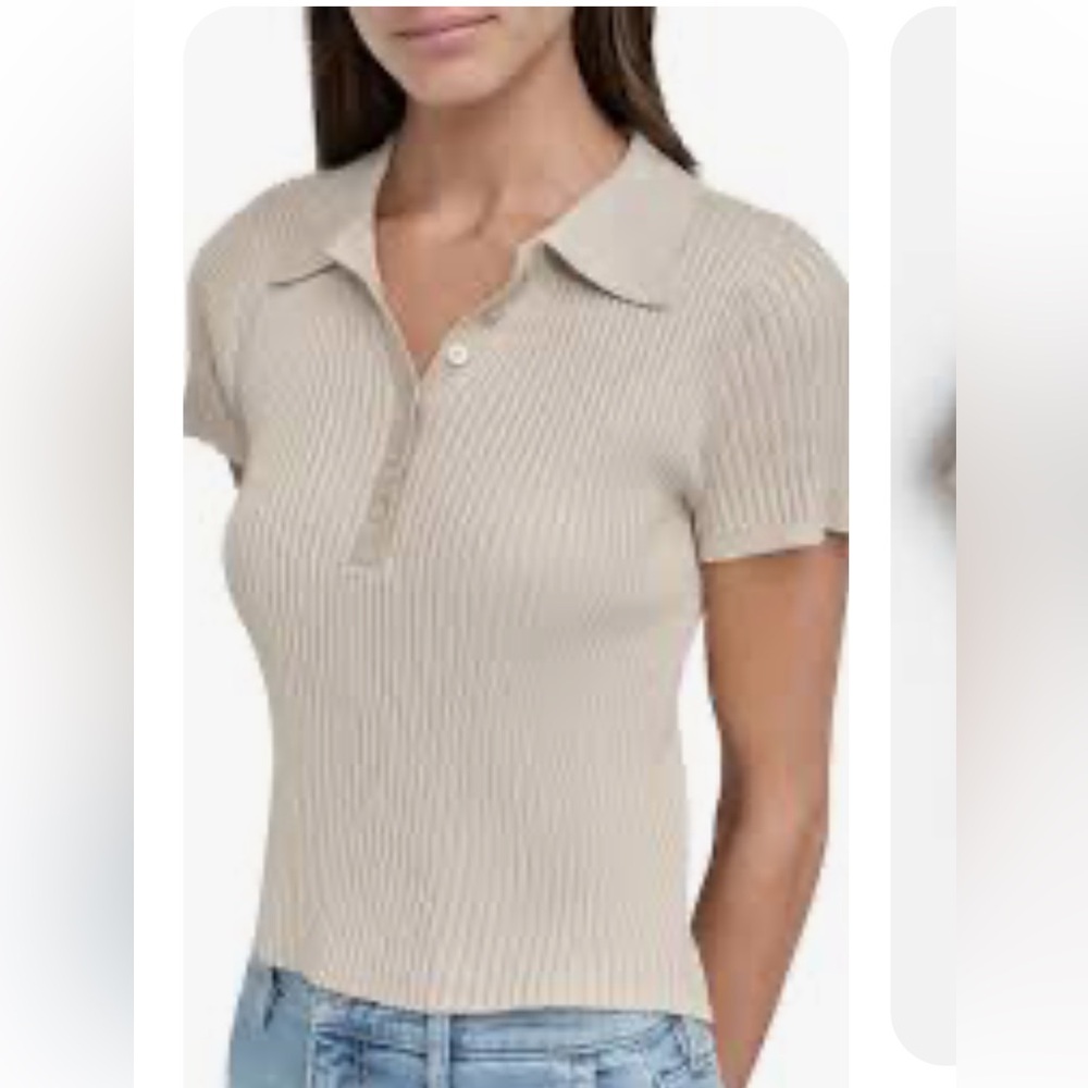 Calvin Klein Beige Button Down Ribbed Shirt